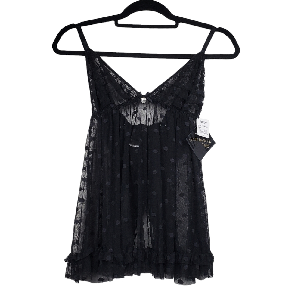 Seductivewear By Cinema Etoile Black Dot Sheer Mesh Babydoll Slip Size S NWT - Picture 7 of 8